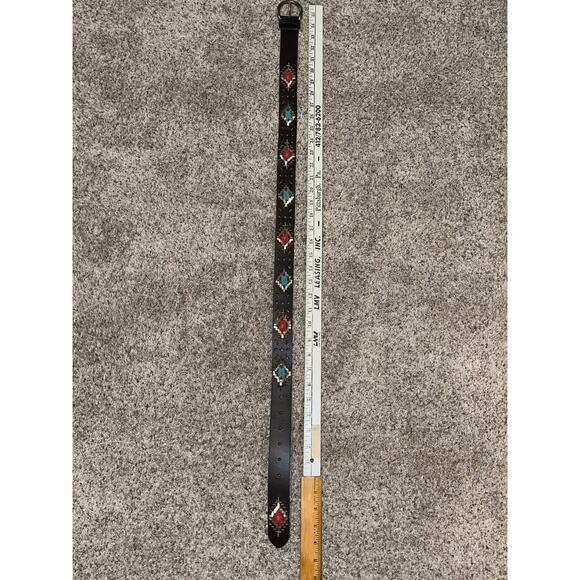 LUCKY BRAND Red Blue Geo Western Beaded Leather Belt Small Southwestern - Picture 8 of 8